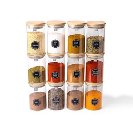 מארז 12 צנצנות תבלינים עגולות עם מדבקות פוד אפיל