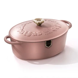 סיר אובלי יציקת ברזל בגודל 33.5/12- 6.6 ליטר ורוד עתיק פוד אפיל