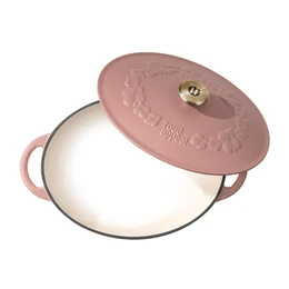 סיר אובלי יציקת ברזל בגודל 33.5/12- 6.6 ליטר ורוד עתיק פוד אפיל