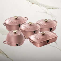 סיר אובלי יציקת ברזל בגודל 33.5/12- 6.6 ליטר ורוד עתיק פוד אפיל