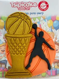 קישוט מבצק סוכר- כדורסל גביע עם דמות